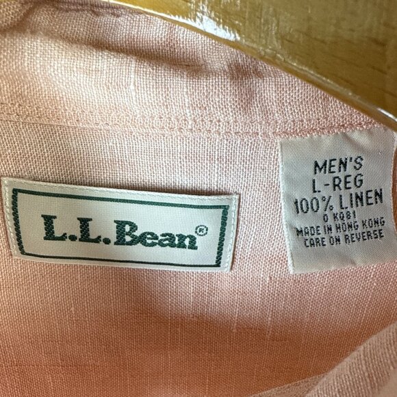 LL Bean 100% Linen Shirt Men L Casual Button Up Short Sleeve Preppy Outdoor Pink - Picture 4 of 6